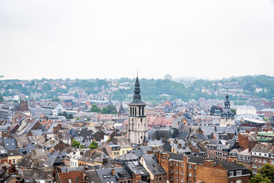 High angle view of townscape against clear sky