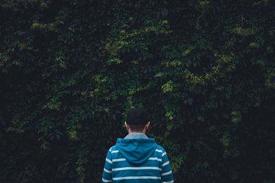 Rear view of a man standing by trees