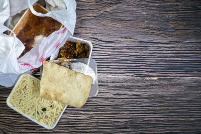 High angle view of food on table