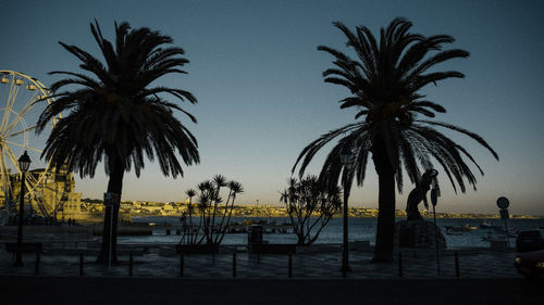 Silhouette palm trees against sky during sunset