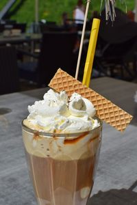 Close-up of ice cream on table