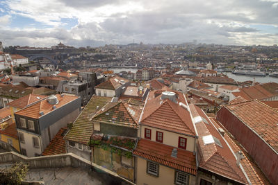 High angle view of townscape against sky