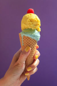 Selfmade ice cream in a cornetto
