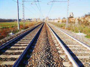 High angle view of railroad tracks against sky