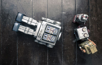 High angle view of toys on floor