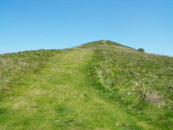 Scenic view of landscape against clear blue sky