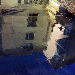 Reflection of trees in puddle