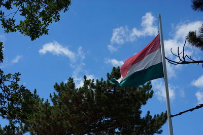 Low angle view of flag against sky