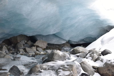 Scenic view of rocky mountains during winter