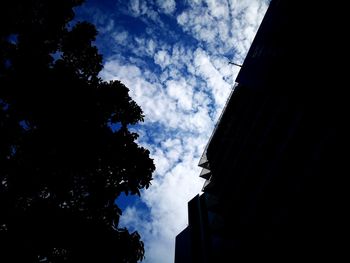 Low angle view of silhouette buildings against sky