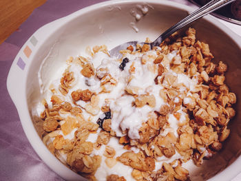 High angle view of breakfast served in bowl