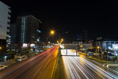 Light trails on road at night