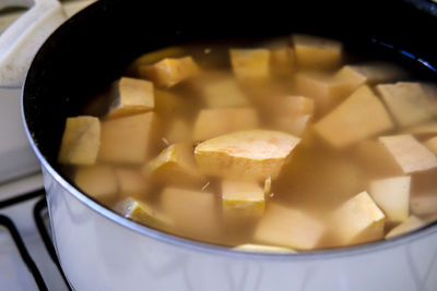 High angle view of chopped in bowl