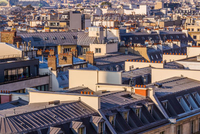 High angle view of buildings in city