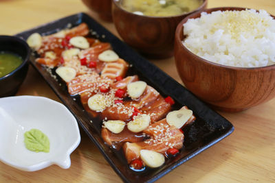 High angle view of food on table