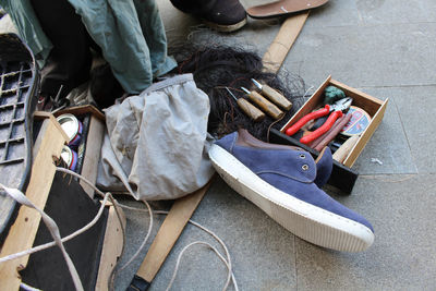 High angle view of man relaxing on floor