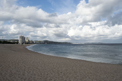 View of calm sea against cloudy sky