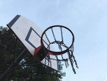 Low angle view of basketball hoop against sky