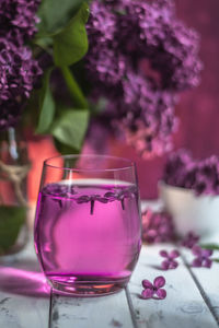 Close-up of pink rose in vase
