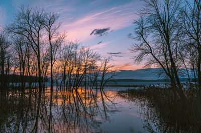 Scenic view of lake against sky during sunset