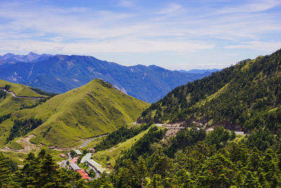 High angle view of mountains against sky