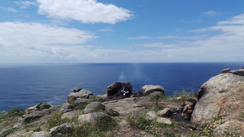 Scenic view of sea against cloudy sky