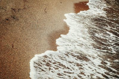 High angle view of sand at beach