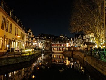 Night time along the river at the historical strasbourg city centre.