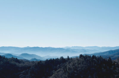 Scenic view of mountains against clear blue sky