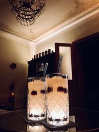 Glass of wine on table