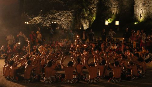 Crowd at music concert at night