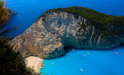 High angle view of rock formation in sea