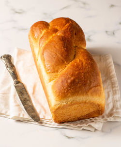 High angle view of bread on table