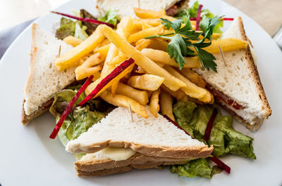 High angle view of food served in plate