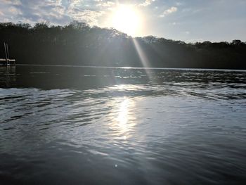 Scenic view of lake against sky at sunset