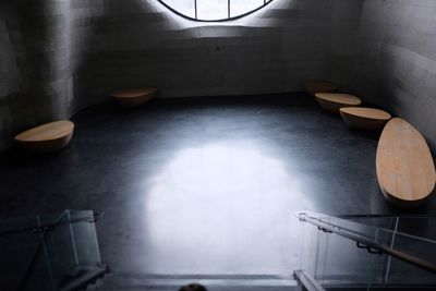 High angle view of illuminated staircase