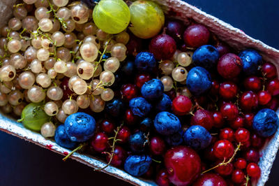 High angle view of grapes in container