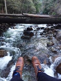 Low section of person standing by stream