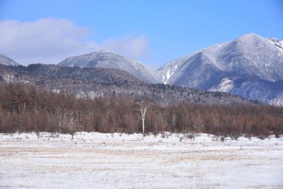 Scenic view of snowcapped mountains against sky