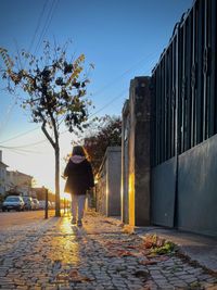 Rear view of woman walking on street