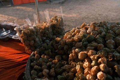 High angle view of food for sale at market stall