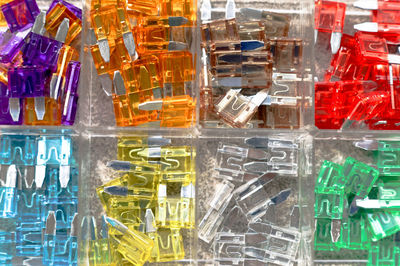 Full frame shot of multi colored pencils in glass