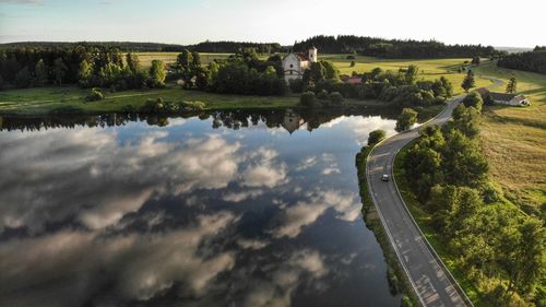 High angle view of lake against sky