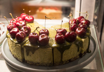 Close-up of strawberries in plate on table