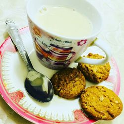 Close-up of cookies in plate on table