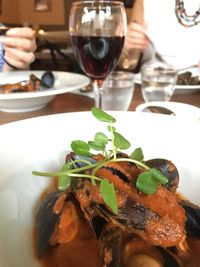 Close-up of served food in plate