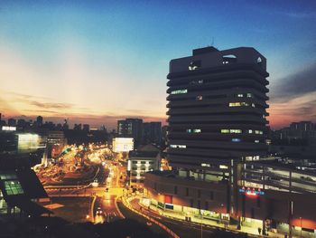 City skyline at sunset