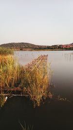 Scenic view of lake against clear sky