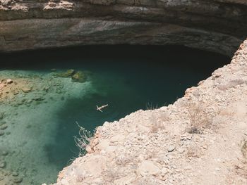 High angle view of rocks in sea