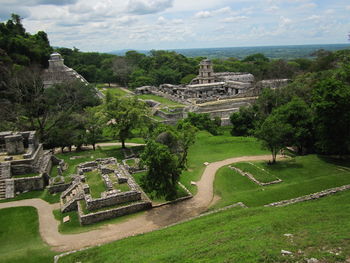 High angle view of castle against sky